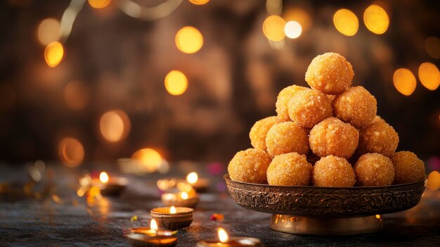 Photo indian traditional diwali sweets motichoor laddoo happy diwali festive atmosphere