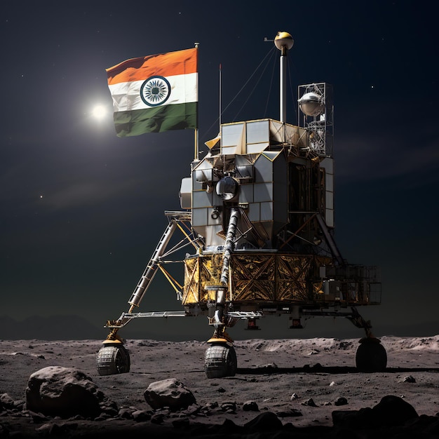 Indian Triumph GSLV's Journey to the Moon's Surface with Chandrayaan 3 and the Emblem of India