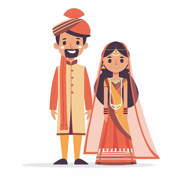 Photo indian wedding couple flat design isolated on white