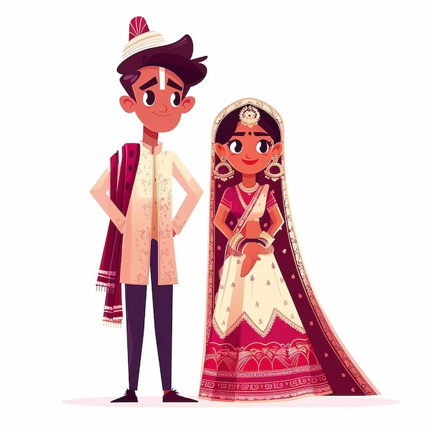 Photo indian wedding couple flat design isolated on white