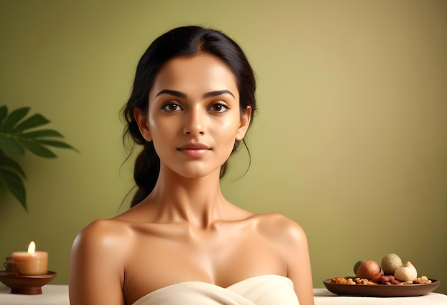 Indian woman in Ayurvedic background