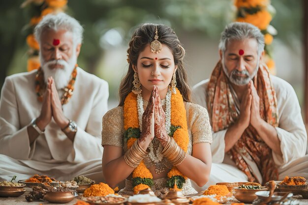 Photo an indian woman engaged in the preparation of food offerings for pitru paksha ritual