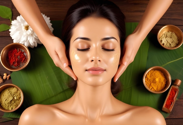 Indian woman receiving Ayurvedic skin care treatment