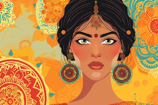 Indian woman with a decorative jhumka earring background