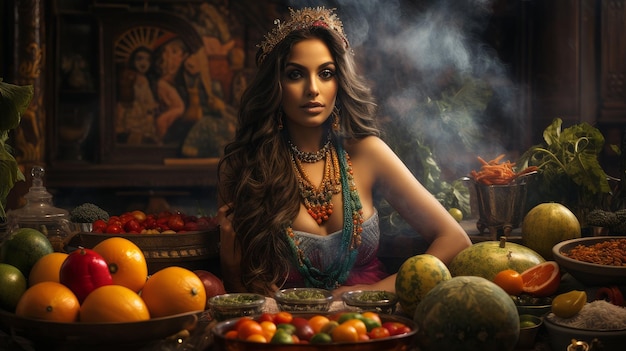 Indian woman with fruits