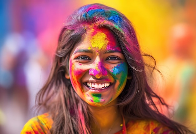 Indian women face with Holi color