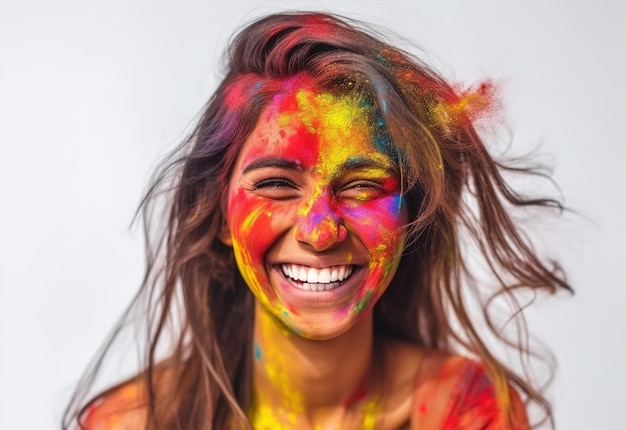 Indian women face with Holi color