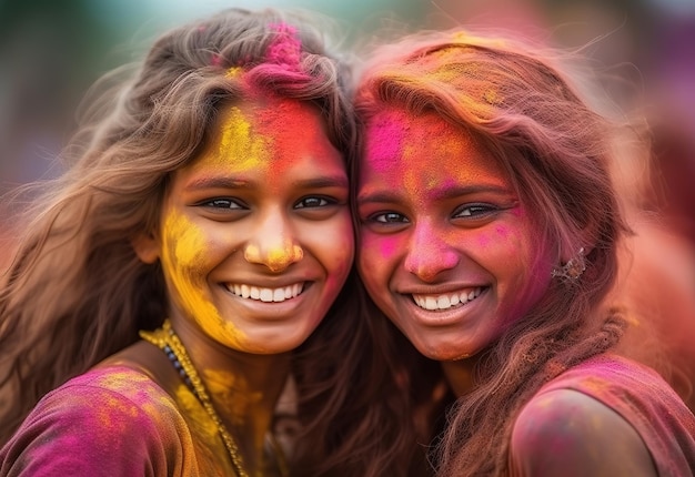 Indian women face with Holi color