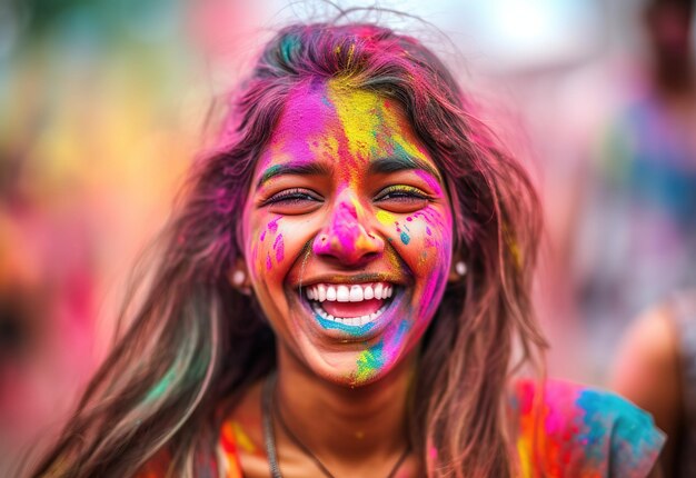 Indian women face with Holi color