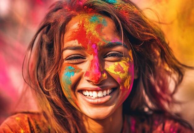 Indian women face with Holi color