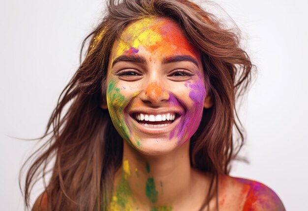 Indian women face with Holi color