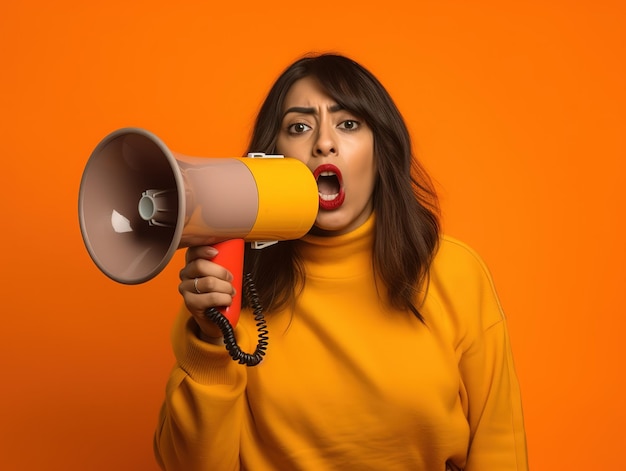 Indian women shouting through a megaphone