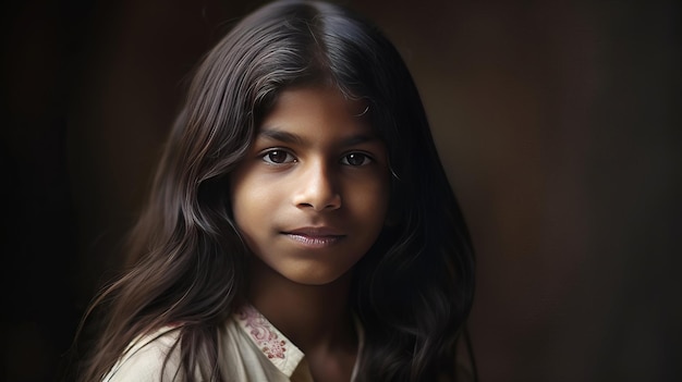 Indian young boy with long hair divine look on dark background generative AI