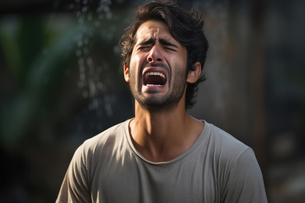 Indian young man crying like a baby