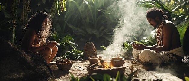 Photo indigenous healers using traditional methods and herbal remedies