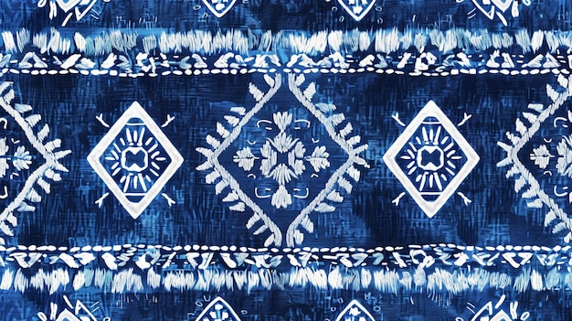 indigo ethnic embroidery folk ornament seamless pattern