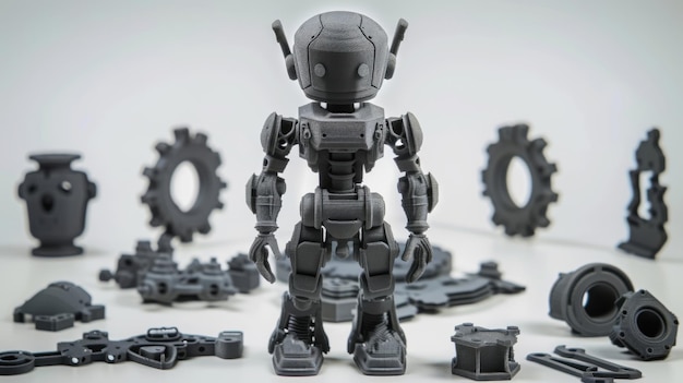 Photo individual 3d printed components of a modern ai robot