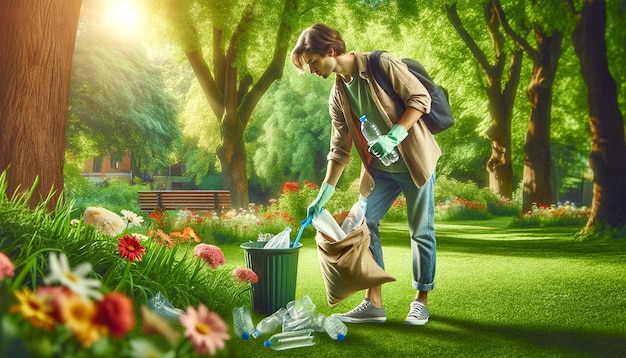 Individual Cleaning Nature for Earth Day