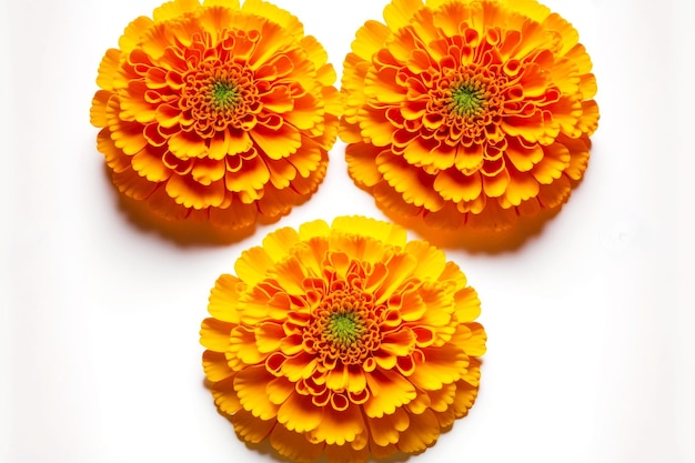 Photo individual heads of marigold flowers isolated on white background