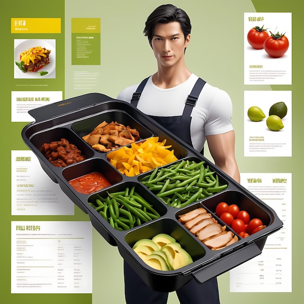 Individual holding a plastic dark holder box with sound wellness food including white meat new gr