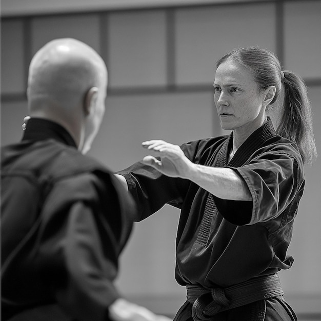 Photo individual practicing selfdefense techniques