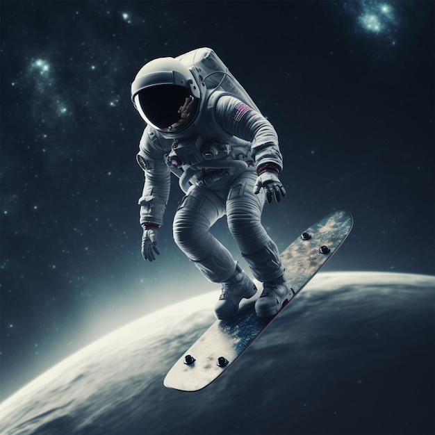 An Individual Riding a Board in Outer Space