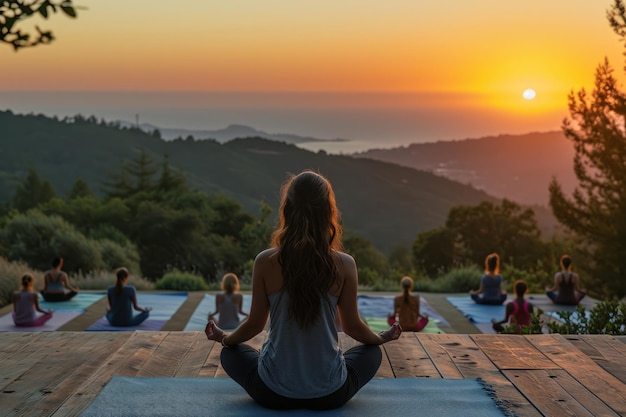 Individuals practicing yoga and meditation in serene environments