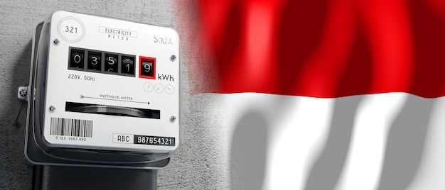 Indonesia country flag and energy meter 3D illustration