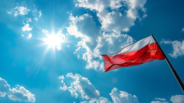 Indonesia flag waving in the wind on blue sky background