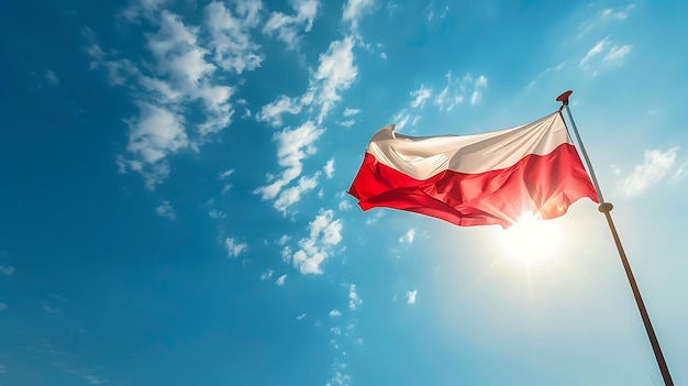 Indonesia flag waving in the wind on blue sky background