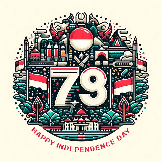 Photo indonesia independence day illustration background generative ai