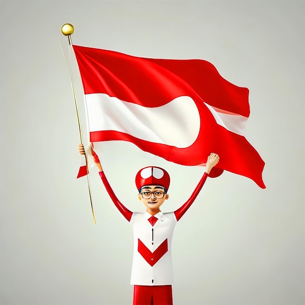 Indonesia independence day with man holding flag