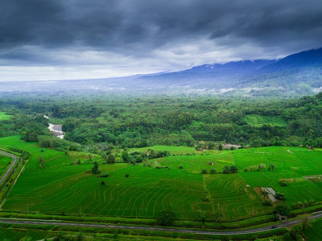 Indonesia's natural beauty with aerial photos with misty morning