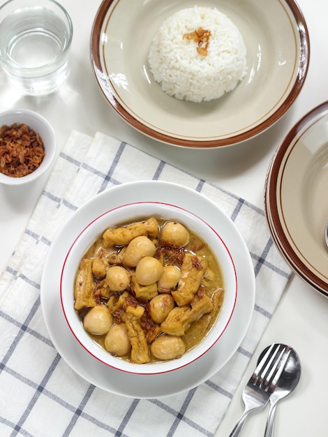 Indonesia traditional cuisine : Semur Tahu Telur Puyuh or sweet tofu with quail egg