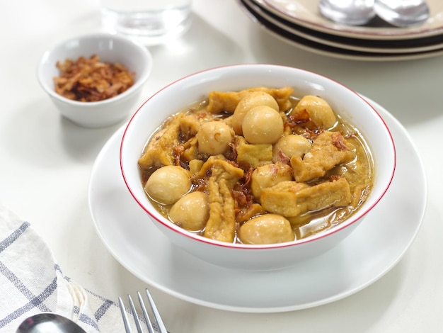 Indonesia traditional cuisine : Semur Tahu Telur Puyuh or sweet tofu with quail eggs