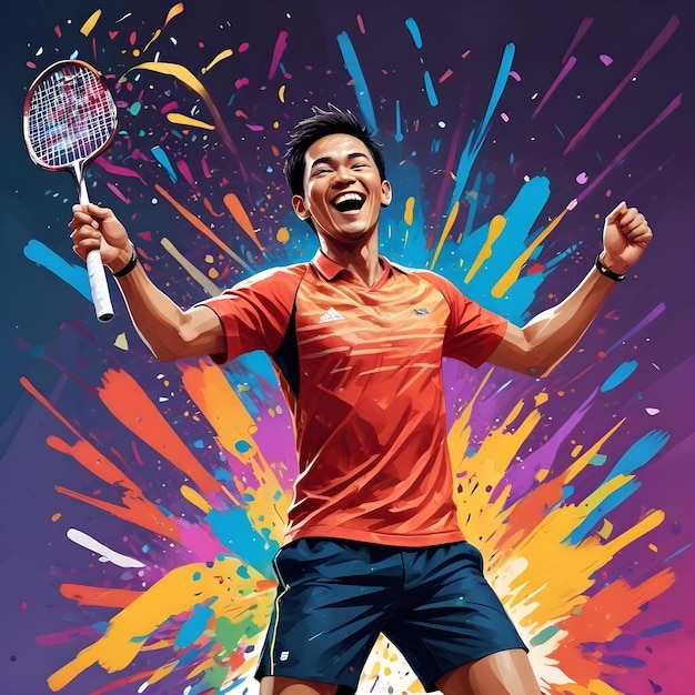 an Indonesian badminton player celebrating the win