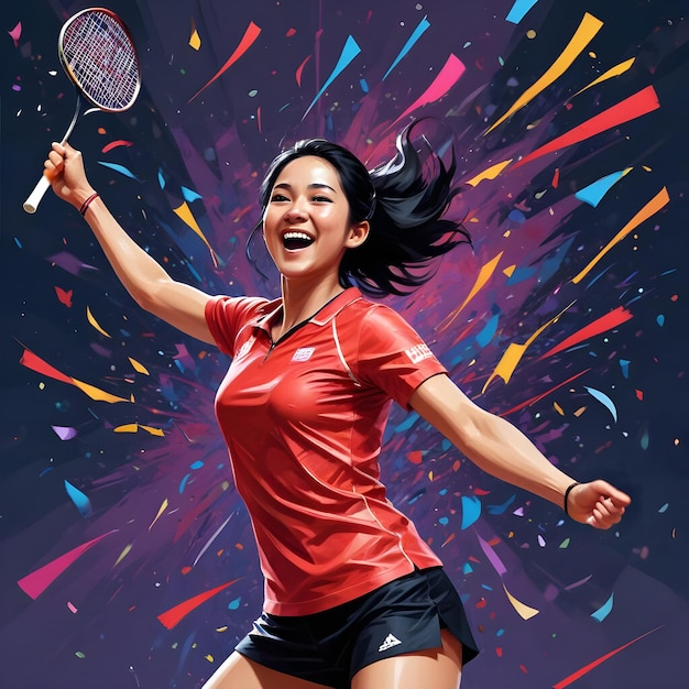 an Indonesian badminton player celebrating the win