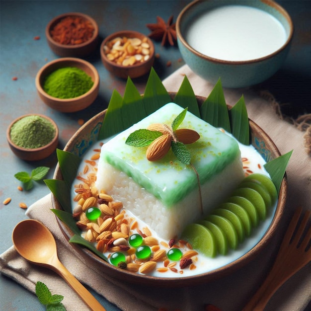 Photo indonesian coconut milk rice cake with pandan flavor