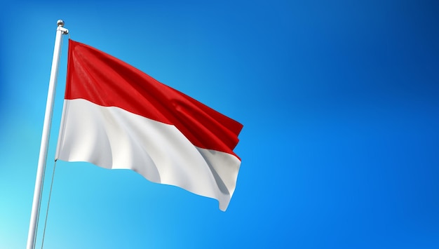 Indonesian Flag Flying on Blue Sky Background 3D Render