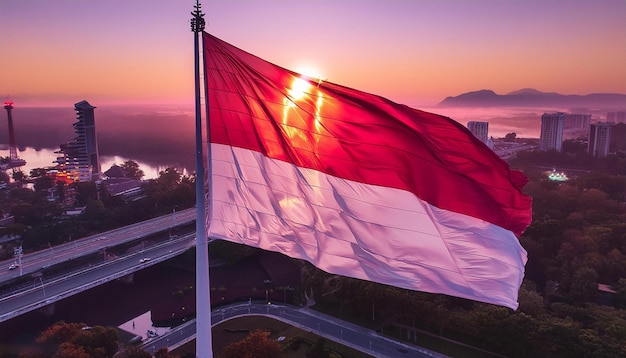 indonesian flag from above