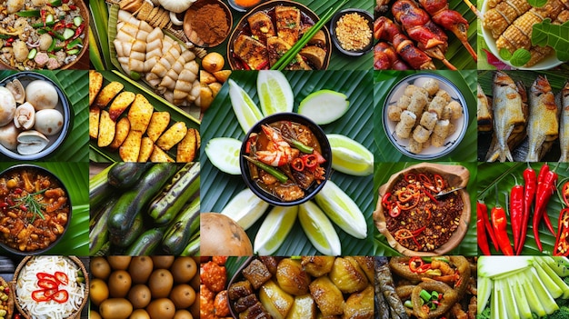 Indonesian foods Collage of various typical Indonesian food products generative ai