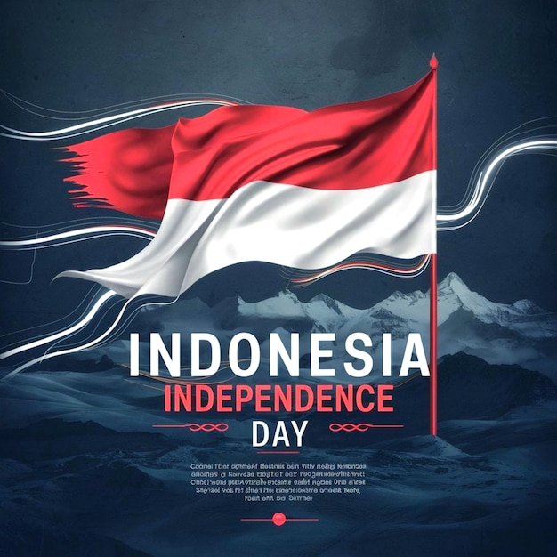 Indonesian independent day poster template with flag on it