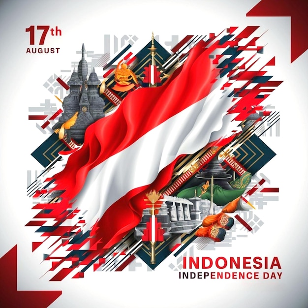 Indonesian independent day poster template with flag on it