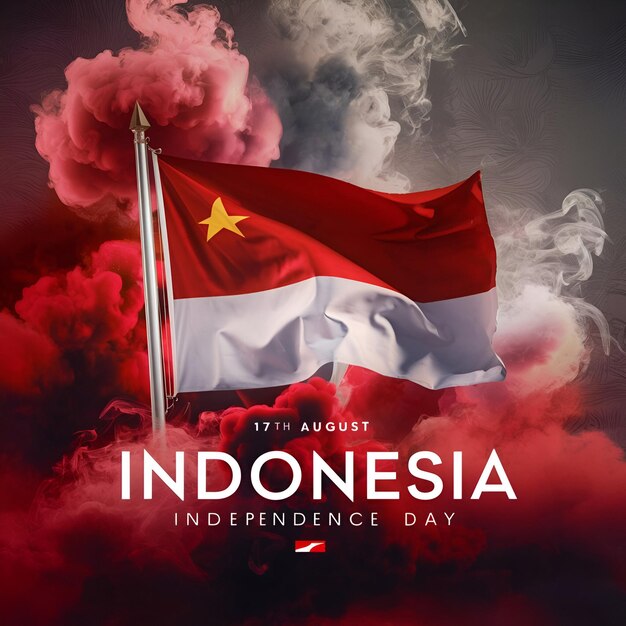 Indonesian independent day poster template with flag on it