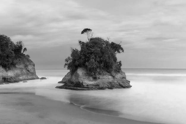 Indonesian landscape with beautiful beaches in black and white photos