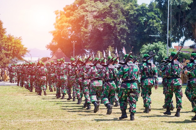 Indonesian National Army TNI using a complete green camouflage uniform