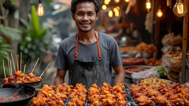 Indonesian street vendor serving Ayam Goreng fried chicken