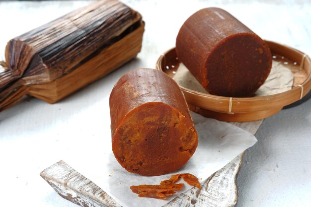 indonesian sugar -gula aren or gula jawa isolated on white background