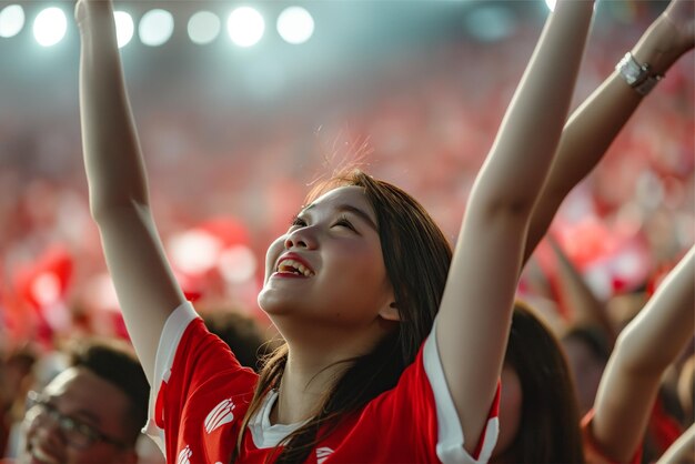 Photo indonesian supporters celebrating with happy faces