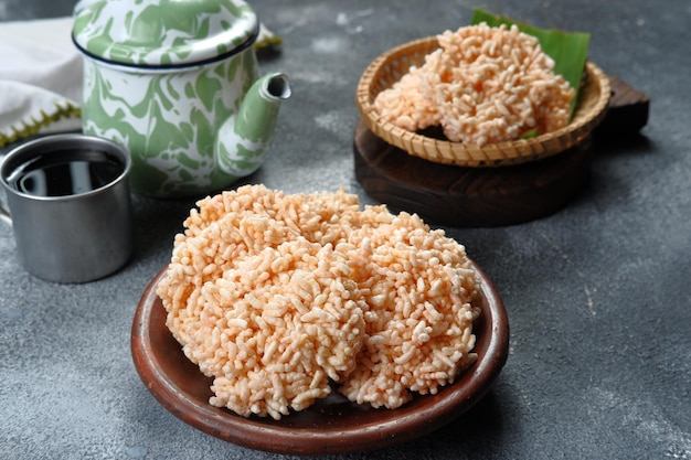 indonesian traditional snack-Rengginang or ranginang is a kind of thick cracker made from glutinous